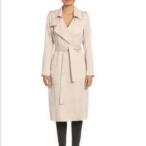 Badgley Mischka Faux Leather Trim Long Trench Coat